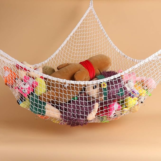 Stuffed Animal Hammock, Toy Hammock Storage Net, LXUNYI Mesh Toy Net Holder Jumbo Wall Corner Giant Baby Kids Children Stuff animals Hammocks Net Organizer for Bedroom (White, 84 inch)