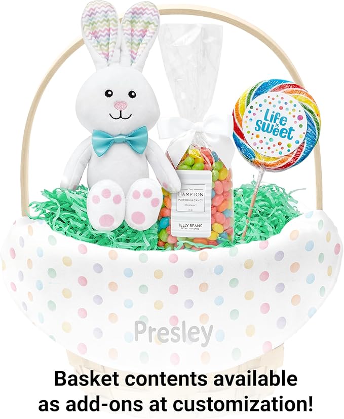 Let's Make Memories Personalized Easter Basket for Kids- For Boys - For Girls - Create Your Own - Fillable - Wicker - Easter Basket Stuffers - Large - Watercolor Dots
