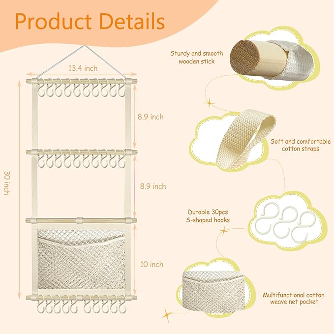 Headband Holder Bow Organizer for Girls, Large Capacity Bow Holder Hair Accessories Organizer Wall Hanging Decor for Baby Girl Toddler Room