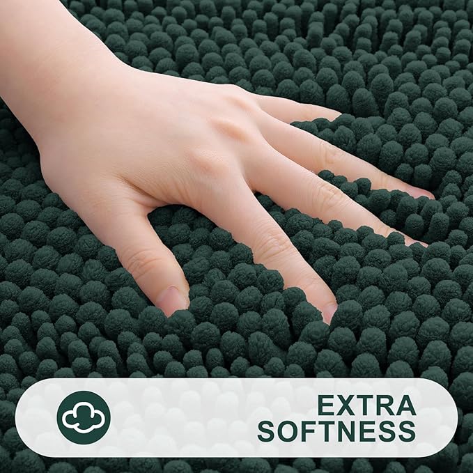 Grandaily Chenille Striped Bathroom Rugs 24x16, Extra Thick and Absorbent Bath Mats, Non-Slip Soft Plush Shaggy Shower Carpet, Machine Wash Dry, Bath Rug for Bathroom, (Small, Dark Green)