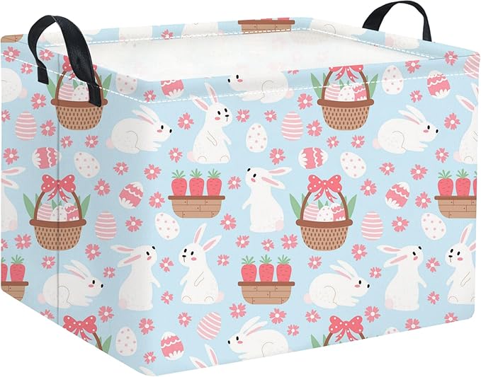 HIYAGON Rectangular Easter Basket for Kids Baby Easter Basket for Boys and Girls Cute Toy Storage Organizer Bin Box Room Decor(Blue Flower Easter)