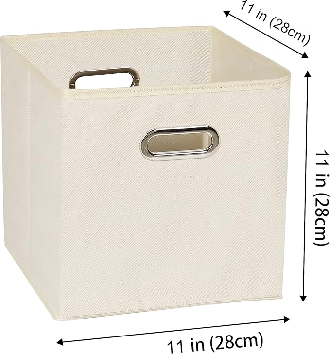 Yunkeeeper storage bins Cubes, Fabric Cube Organizer with Handle, Foldable Cube Bins for Cloth or Accessary Storage, 11x11x11, Set of 3, (Creamy White)