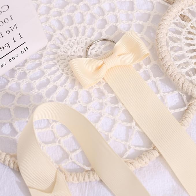 POVETIRE 6PCS Bow Holder Hair Bow Organizer, Hair Clips Storage Bow Holder for Girls Hair Bows, Baby Headband Hair Accessories Organizer Display Wall Hanging for Nursery Decors(Beige)