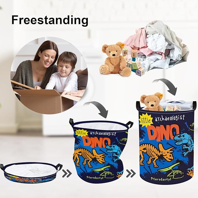 Clastyle Large Boho Dinosaur Pterosaur Boy Book Toy Storage Basket Dino Palm Tree Clothes Laundry Hamper for Kid Room Nursery,Skeleton 45L