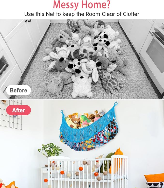 Stuffed Animal Hammock - Extra Large 63'' Long, Stuffed Animal Storage, stuffed animal Holder net, Hammock Large, Storage Hanging Organizer - Peacock blue
