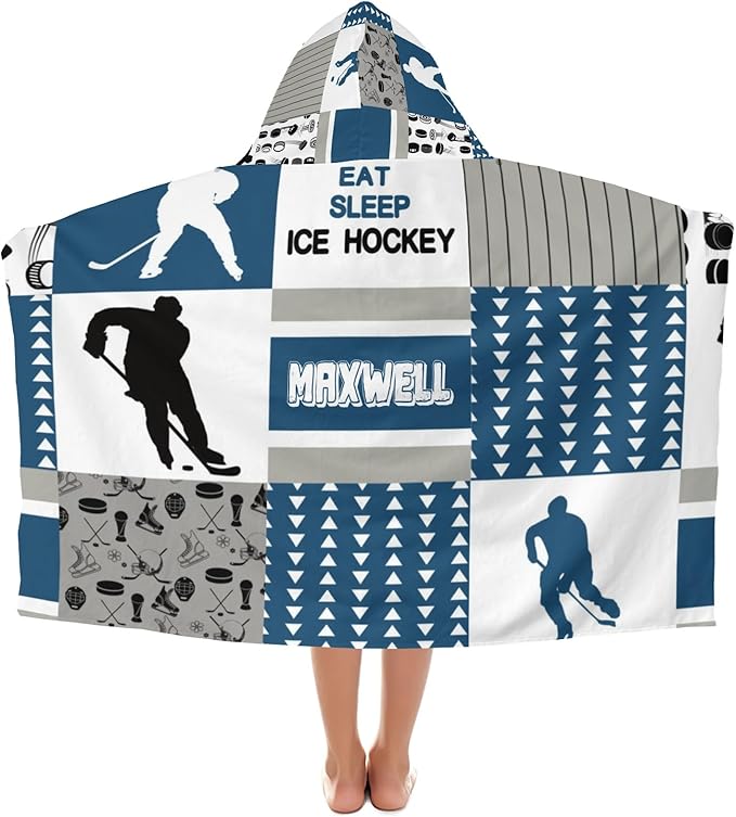 Hooded Bath Towels for Kids, Hockey Sky Blue Personalized Towel for Swimming Robe | Bathing | Beach | Birthday Gifts
