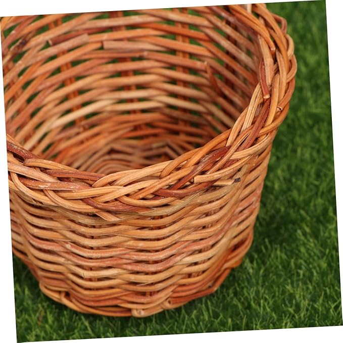 Zerodeko 1Pc Mini Handmade Woven Basket Creative Desktop Decoration for Home School Easter DIY Activity Prop Light Brown for Crafts Nursery Decor