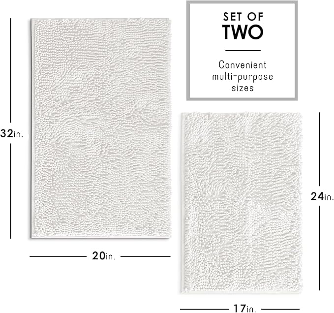 Hearth & Harbor Bathroom Rugs, Chenille Bath Mat - Machine Washable Bath Mats for Bathroom Non-Slip Backing Rubber, Quick Dry Bathroom Mat