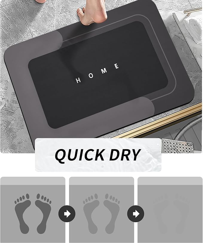 2PCS Absorbent Bath Mat Magic Rug Sets, Quick Drying Bath Mat Non-Slip Floor Rug Rubber Backed for Bathroom Kitchen Shower Sink, Water Absorbent (19.7''x23.6''+19.7''x31.9'', Black)