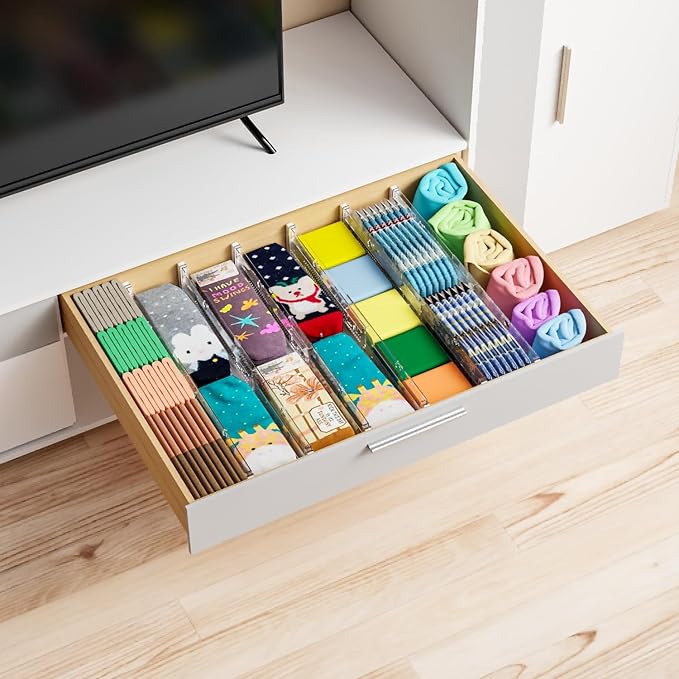 Yieach 5 Pack 3.2 Inch Shallow Acrylic Drawer Divider for Clothes -Expandable from 12.3-17''-Adjustable Dresser Drawer Divider for Baby Clothing,Underwear,Clear in Drawer Separators for Kitchen,Office