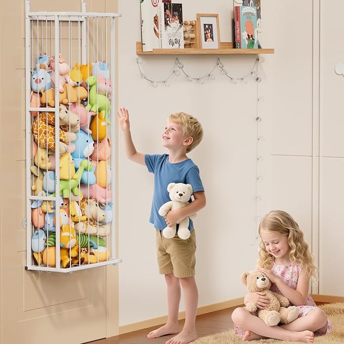 SWTYMIKI Large Stuffed Animal Storage - Over The Door Stuffed Animal Organizer, Toy Stuffy Storage for Nursery Play Room Bedroom Kid Room, Plush Organizer (White, 3-Tier)