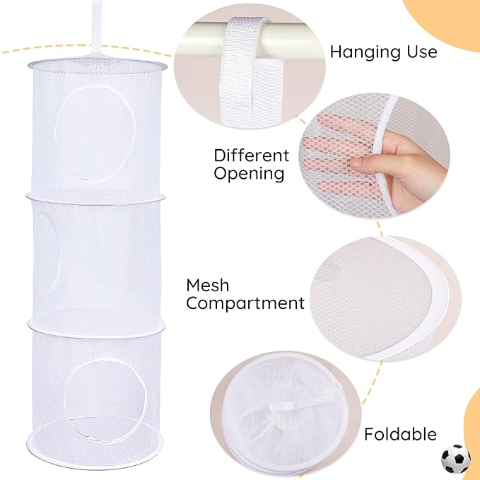 Basumee Stuffed Animals Net or Hammock 2 Pcs Stuffed Animals Storage Toy Net Hammock for Plushies Storage Organizer Mesh Kids Girls Room Decor, White, 3 Tiers