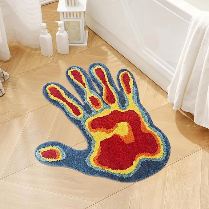 Hand Shaped Rug Fun Bathroom Rugs Cool Abstract Cute Bath Mat Tufted Extra Soft Quick Dry Water Absorbent Non Slip Bath Mats Bedroom Aesthetic Decor Carpet, 2.6 x 2.6FT