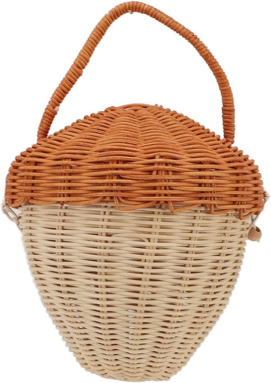 Rattan Storage Basket Mushroom Shape Hand Woven Natural Decorative Woven Fruit Basket Wall Hanging Storage Basket with Lid Perfect for Kids Room Decor Photo Prop