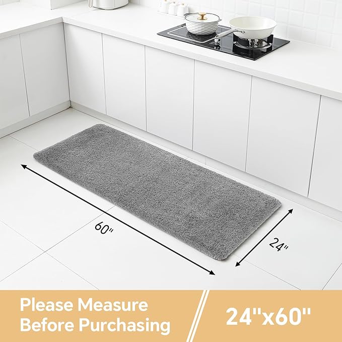 Gray Bathroom Rugs Runner 24"x60" - Long Large Bath Mat, Soft Non Slip Absorbent Microfiber Bathroom Rug, Washable Plush Floor Mat - Perfect for Bedside, Kitchen or Vanity Area