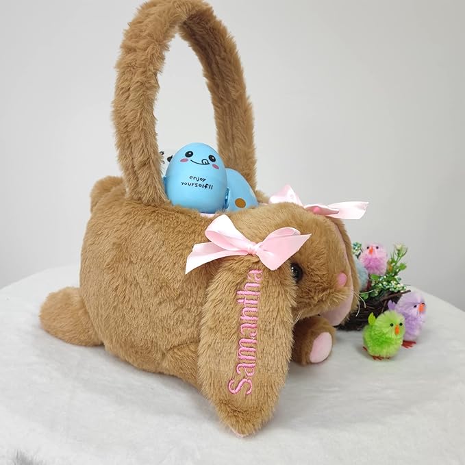 DearSun Exquisite Embroidery Bunny-brown 1 Plush Modern Kids Room Easter Basket with Customized Embroidery Technology