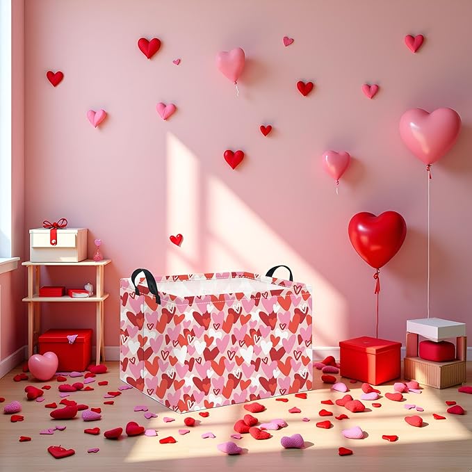HIYAGON Rectangular Valentines Basket Baby Girl Storage Bin Pink Basket Organizer Box Heart Room Decor(Valentines Heart)