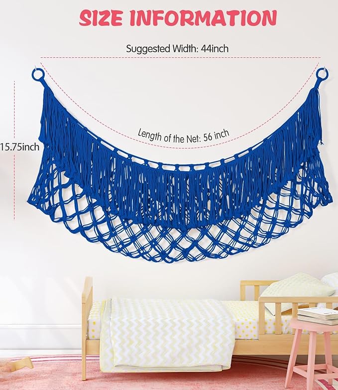 Stuffed Animal Hammock - Extra Large 56'' Long, Stuffed Animal Storage, stuffed animal Holder net, Hammock Large, Storage Hanging Organizer - Sapphire blue