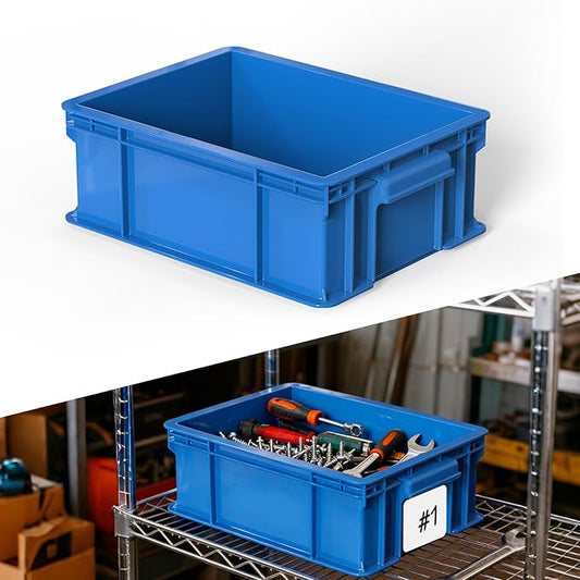 Heavy Duty Plastic Storage Bin, Stackable Organizer for Tools, Parts, and Hardware, Durable Storage Box for Factory, Workshop, And Garage, Blue, 1-Pack