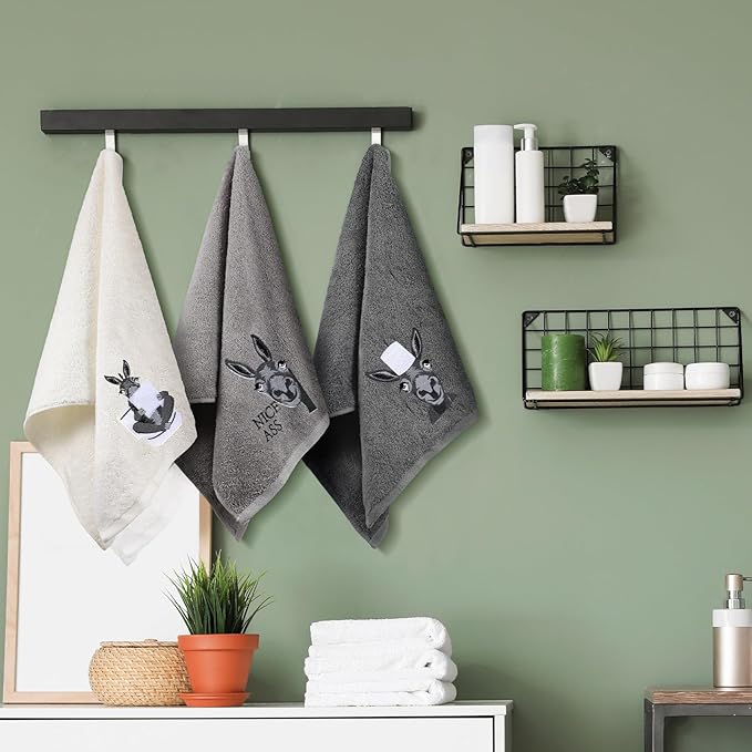 3 Pcs Funny Donkey Hand Towels Embroidered Donkey Farmhouse Decorative Bathroom Towels for Bathroom Kitchen Decor, 100% Cotton, 13.3 x 29.5''