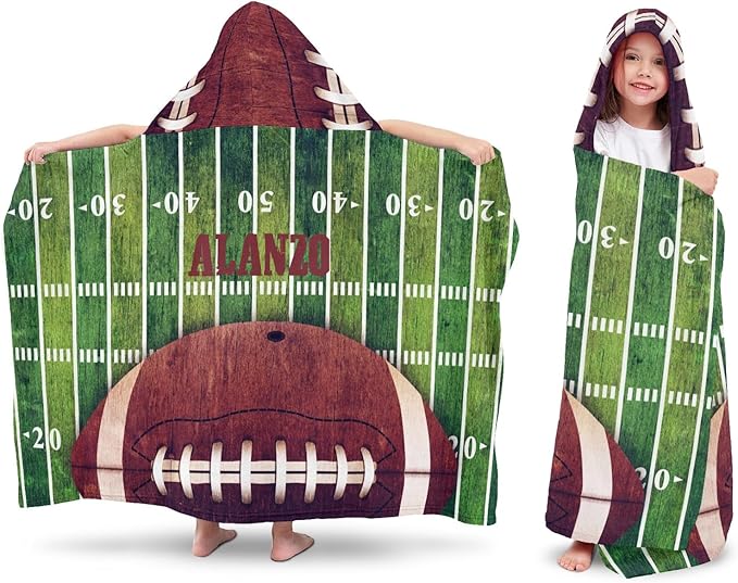 Hooded Towels for Kids 3-10 Yrs Retro American Football Field Kids Bath Towels Hooded Beach Towel Wrap Bathrobe Blanket Boys Gift for Shower