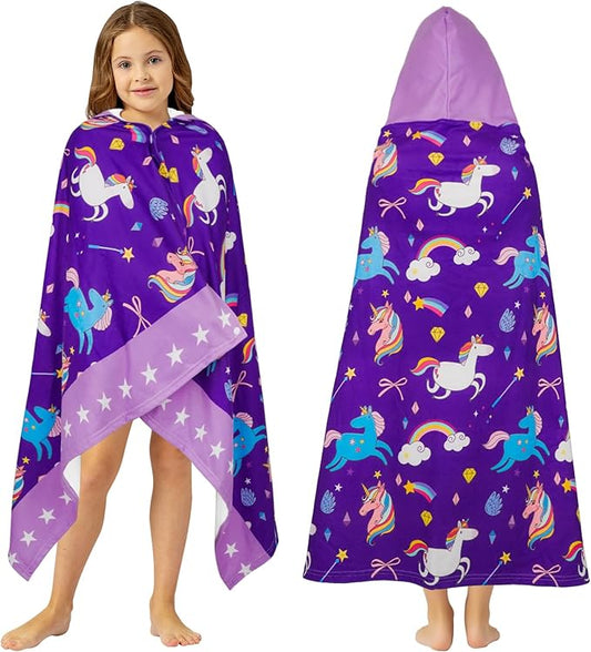 Hooded Towels for Kids Unicorn 50" x 30" Toddler Bath Beach Towel Poncho with Hood Super Soft and Absorbent 100% Microfiber for Girls Ages 3-10