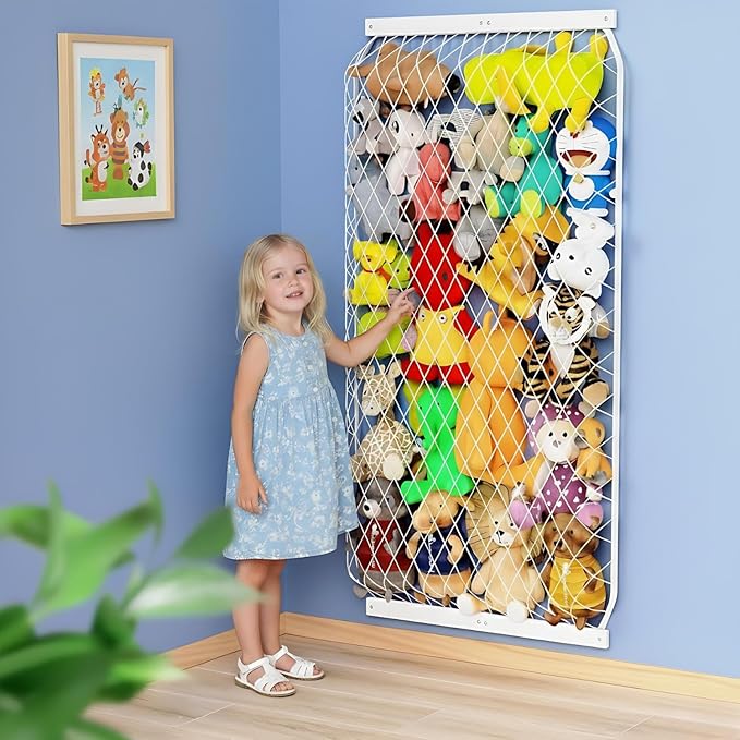 Stuffed Animal Storage Holder, Elastic Stuffed Animal Net,Door/ Wall Mount Length Adjustable Hanging Stuffed Animal Organizer, Plushie Net For Nursery Play Room-White Boards Patent