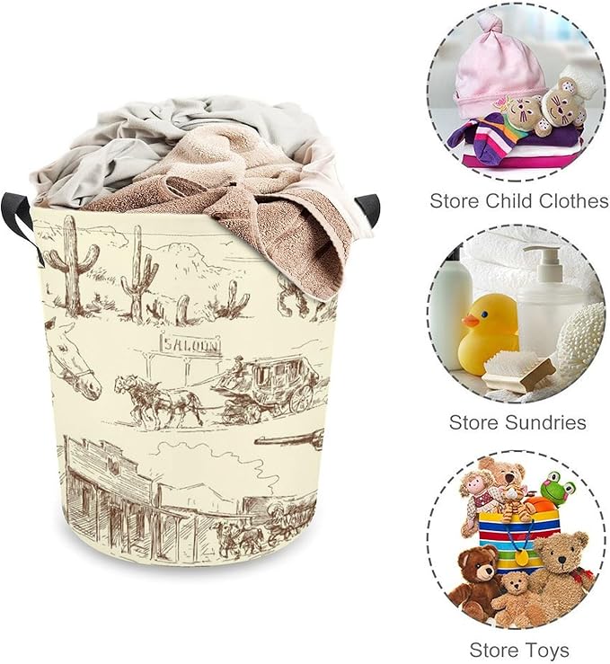 Wild West Desert With Cowboys Baby Laundry Hamper,Laundry Basket,Waterproof Storage Bin for Bedroom,Clothes Organizer Basket,Toys Box,Room Decor