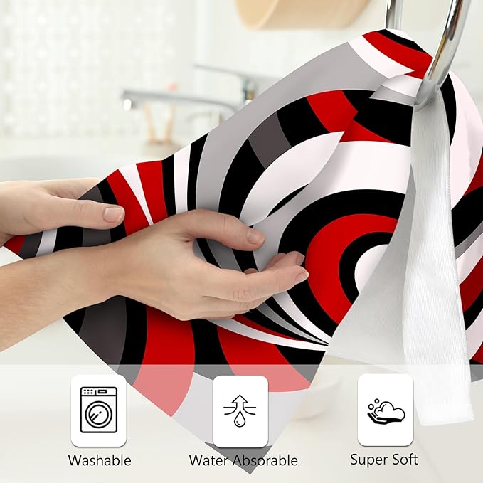 Abstract Red Black Grey White Hand Towels for Bathroom 14x28 Inch, Modern Retro Bath Hand Towels Set of 2 for Farmhouse Gym Kitchen Hotel Home Black Red Bathroom Decorations