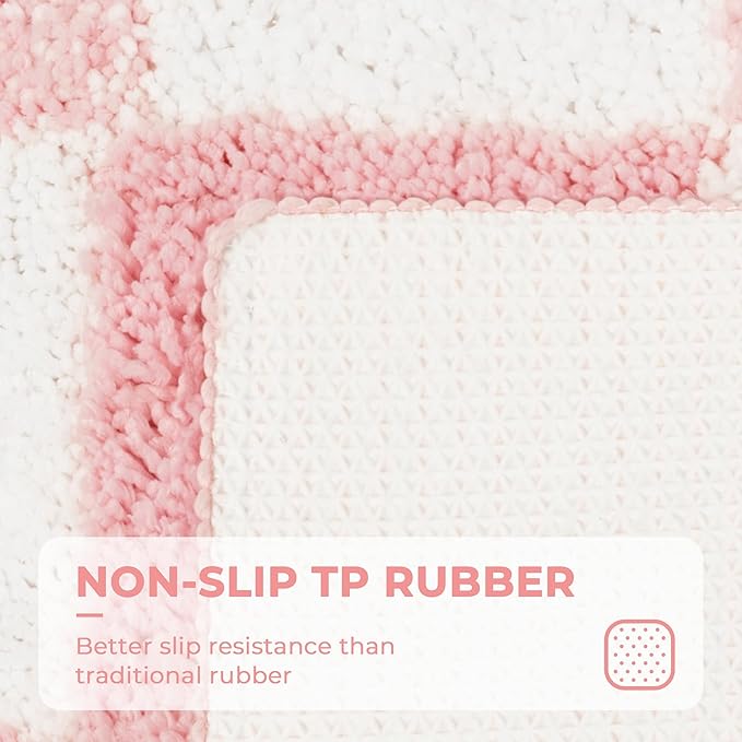 GRANNY SAYS Toilet Rugs U Shaped Washable Non Slip, Toilet Mats for Bathroom Soft Plush Shaggy Absorbent, Microfiber Bath Mats for Bathroom Toilets Cute Decor, 20" x 24", Checkered Pink