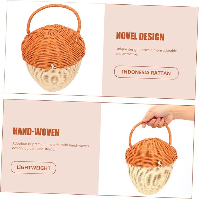 DOITOOL Boy Girl 's Acorn Shaped Rattan Clutch Bag Hand-Woven Decorative Basket for Photography Prop and Small Item Storage and Stylish Tote for Outdoor and Party Use
