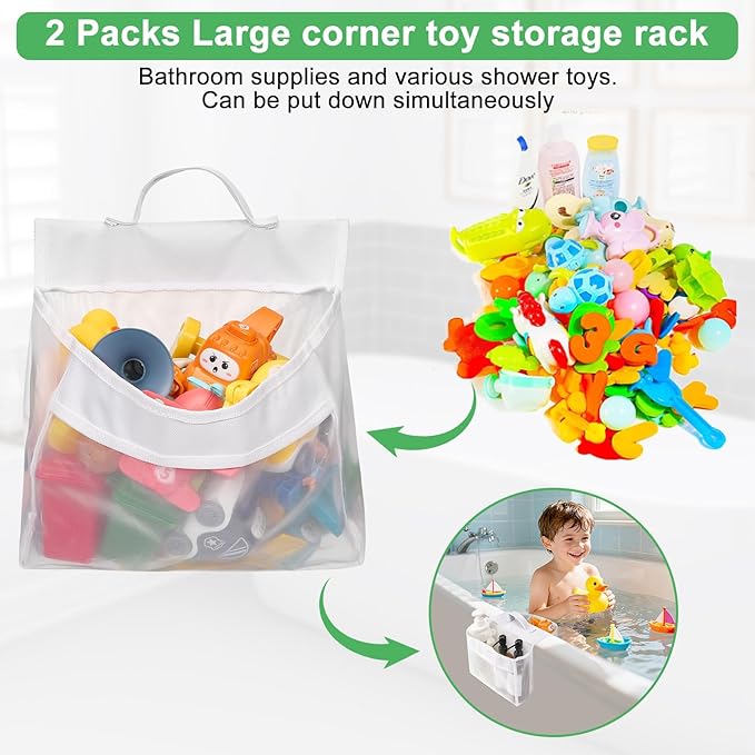 2 Pack Bath Tub Toy Storage Organizer,Baby Bath Tub Toys Storage,Saddle Shape 2 Compartments Mesh Shower Toy Holder (White)