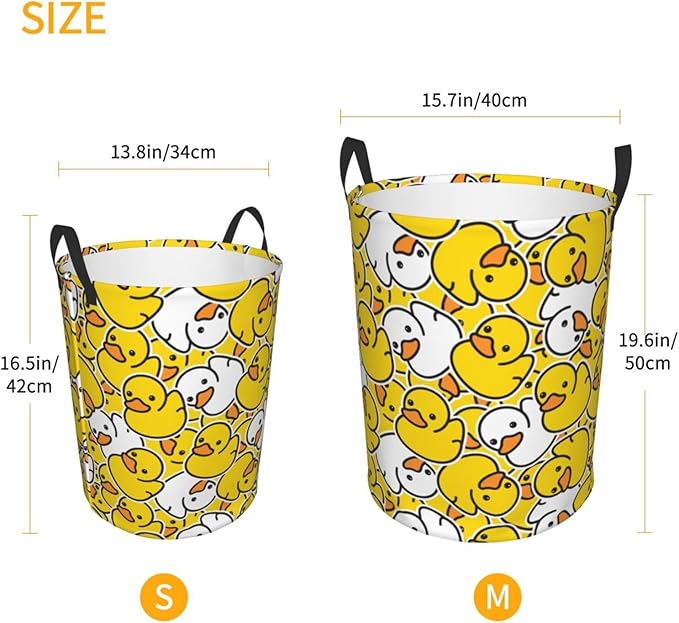 Cartoon Duckies Round Laundry Hamper Cute Rubber Ducks Storage Basket Toys Clothes Organizer Bin For Home Bathroom Bedroom Dorm Nursery, 62l