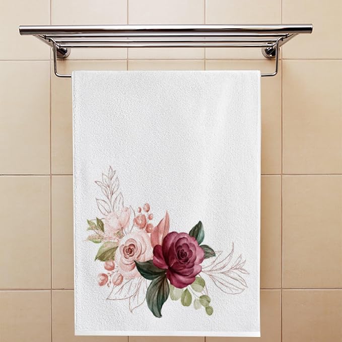 Hapuxt Hand Bath Towels for Bathroom Set of 2 Burgundy Roses Soft Brown Pink Shower Towel Water Absorbent Soft Microfiber Face Body Towel Kitchen Gym Spa Salon 30x15Inches