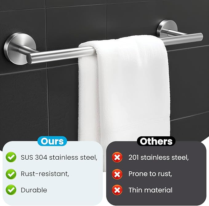 5 Piece Bathroom Accessories Set, Bathroom Hardware Set, Wall Mounted Thickened 304 Stainless Steel Towel Holder Sets, Includes 16" Towel Rod+Toilet Paper Holder+3 Multifunctional Hooks