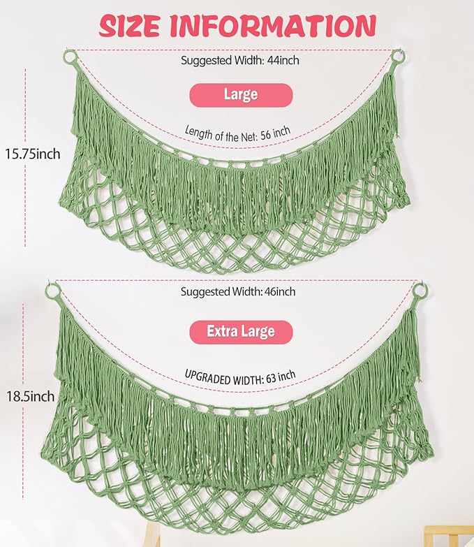 Stuffed Animal Hammock - Extra Large 63'' Long, Stuffed Animal Storage, stuffed animal Holder net, Hammock Large, Storage Hanging Organizer - Bean paste green