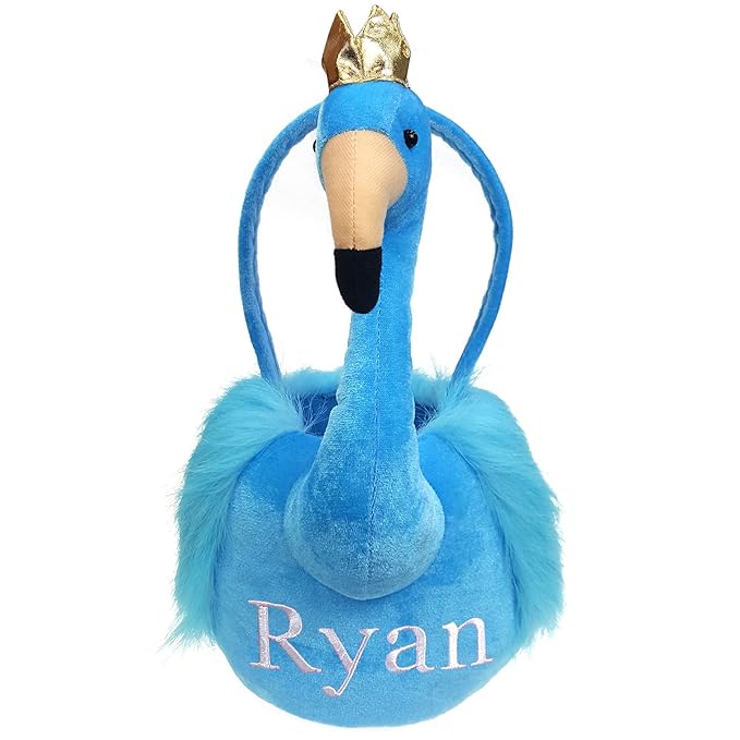 DearSun Personalized Blue Flamingo Basket Easter Egg Hunting Basket Gift Baskets with Embroidery Name (Royal Blue Flamingo with Customization)