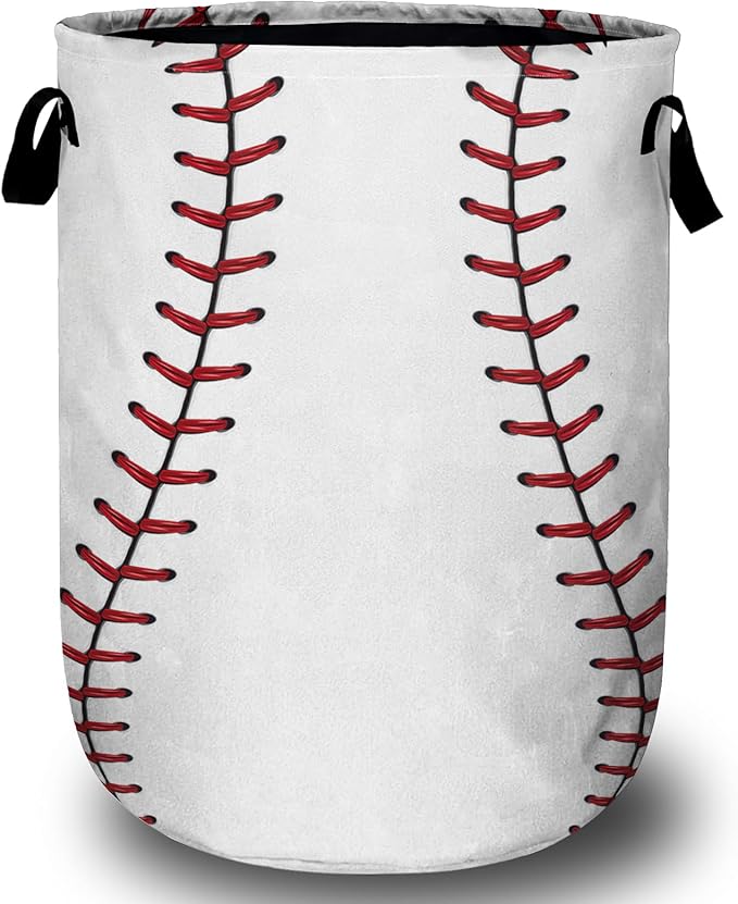 Baseball Laundry Basket, Foldable Waterproof Ball Laundry Hamper Tote Bag Dirty Clothes Storage Bucket Toy Organizer for Bathroom/Laundry/Bedroom 15.7"x19.6"