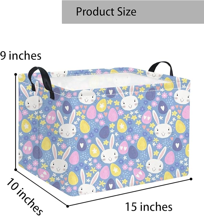 Rectangular Storage Basket for Kids & Baby - Cute & Functional Toy Storage Bin, Organizer, Shelf or Book Basket - Easter Room Decor with Flower & Easter Egg Design