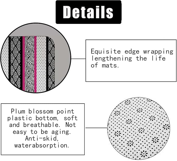 4PCS Patchwork Shower Curtain Sets with Rugs, Waterproof Fabric Black and White Shower Curtain, Abstract Zebra Striped Hot Pink Safari Wildlife Wild Animal Skin Polka Dot Modern Bathroom Decor