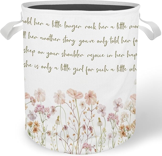 Floral Girl Nursery Laundry Basket Hamper, Toybox for Girls, Pastel Wildflower Waterproof Collapsible Storage Bin Organizer for Bedroom Bathroom Girls Room Dorm Clothes Toys Books