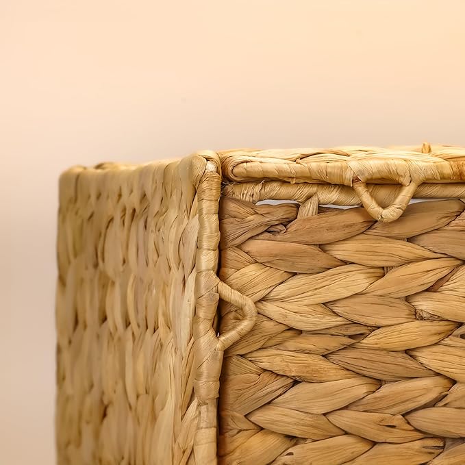 10.5x10.5in Wicker Storage Baskets, Handwoven Water Hyacinth Foldable Cube Bins for 11.5" × 11.5" and Larger Cube Shelves, Set of 6 (Natural)