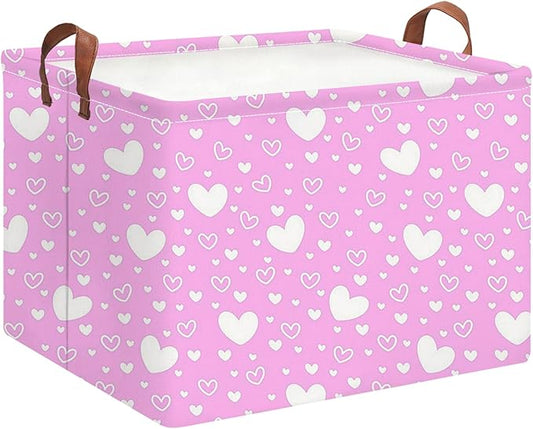 Collapsible Kids Toys Bin, Cute Baby Storage Bin, Books Box, Gift Basket (Pink Full Love)