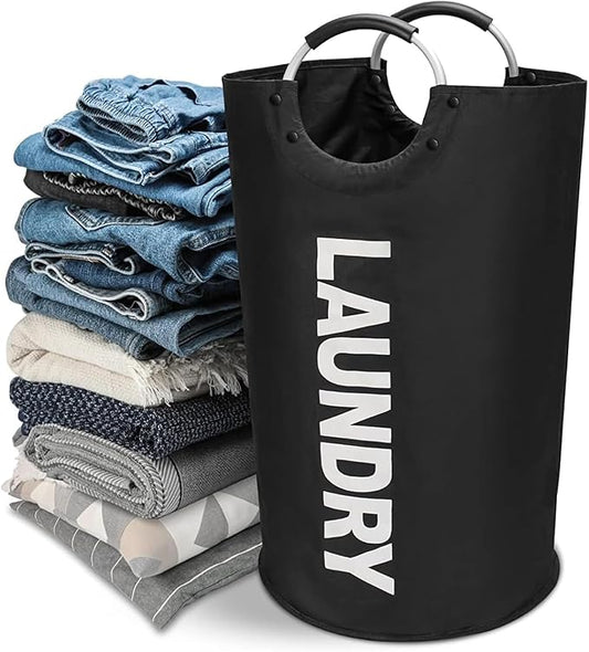 90L Large Laundry Basket Collapsible Waterproof Nylon Clothes Hamper with Padded Handles Tall Laundry Bin for Bedroom Laundry Room Dorm Easy Storage for Adults (1 PC)