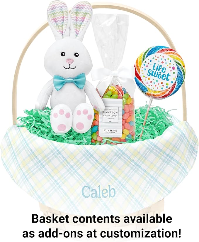 Let's Make Memories Personalized Easter Basket for Kids- For Boys - For Girls - Create Your Own - Fillable - Wicker - Easter Basket Stuffers - Large - Blue Fun Plaid