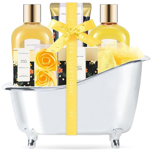 Spa Luxetique Spa Gift Baskets for Women - 8pcs Yellow Gifts for Women, Womens Self Care Kit Includes Body Lotion, Bubble Bath, Bath Sets, Mothers Day Gifts for Mom