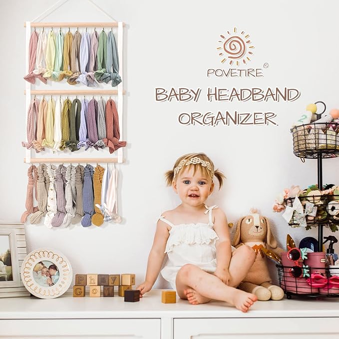POVETIRE Headband Holder Head Bands Organizer for Girls Hair Bows Hanging Baby Headbands Hair Accessories Organizer Storage Wall Hanging Decor for Newborn Infant Toddlers Kids