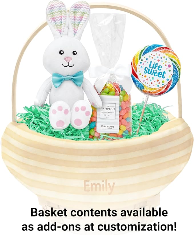 Let's Make Memories Personalized Easter Basket for Kids- For Boys - For Girls - Create Your Own - Fillable - Wicker - Easter Basket Stuffers - Large - Yellow Watercolor Stripes