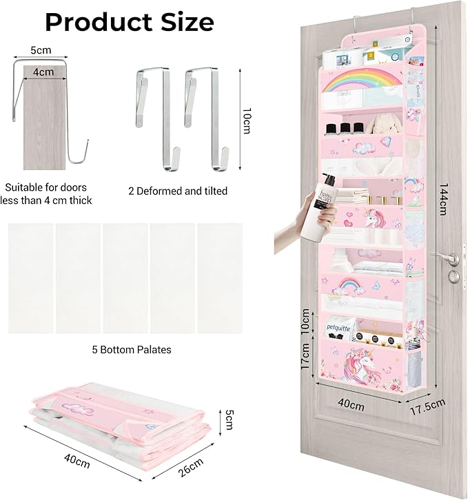 Clastyle Rainbow Unicorn Girl Over The Door Organizer Storage Pink Heart Star 5 Shelves Closet Nursery Hanging Shelves Clothes Diaper Stuffed Animal Toy Storage for Newborn Baby Essential