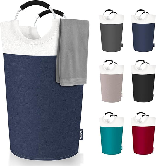 125L Laundry Basket, Collapsible Laundry Hamper with Padded Handles, Waterproof Laundry Bag, Tall Clothes Hamper Stand Up Well, Foldable Laundry Baskets for Easy Storage(Navy Blue)